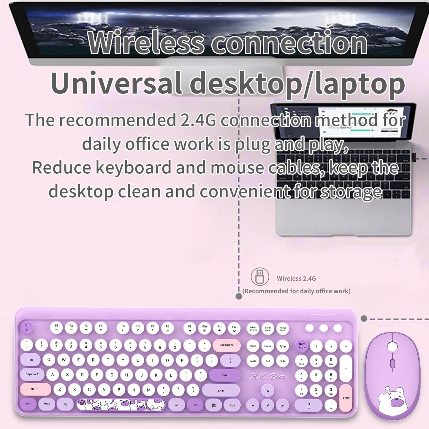 Combo de teclado y ratón inalámbricos MOFii Hello Bear, inalámbricos