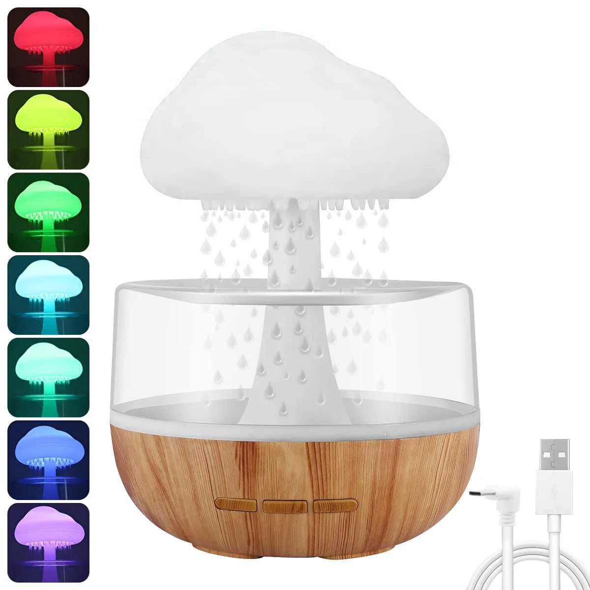 Humidificador efecto lluvia en forma de nube, luz nocturna, aromaterapia