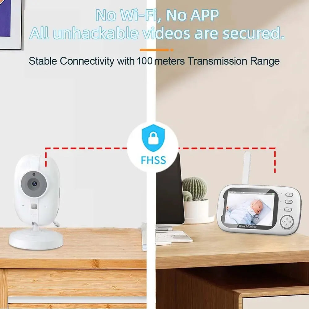 Monitor de bebé con video de 3,5'', 2,4 GHz, audio bidireccional, visión nocturna, videovigilancia con temperatura