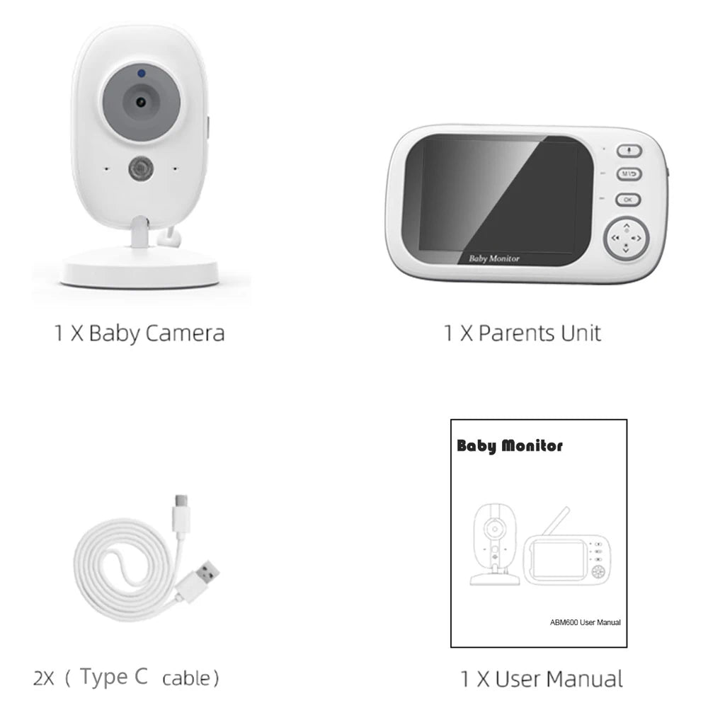 Monitor de bebé con video de 3,5'', 2,4 GHz, audio bidireccional, visión nocturna, videovigilancia con temperatura