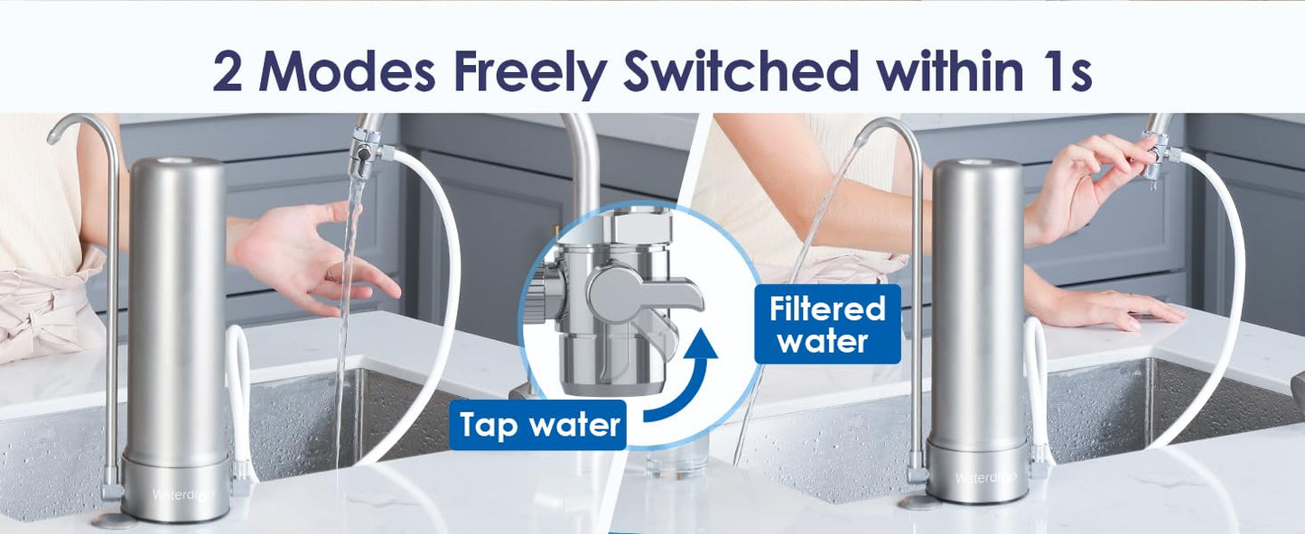 Filtro de agua para encimera Waterdrop, filtro de agua para grifo de acero inoxidable