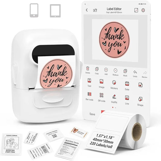 Mini Impresora inalámbrica, sin tinta, Bluetooth, térmica, etiquetas adhesivas