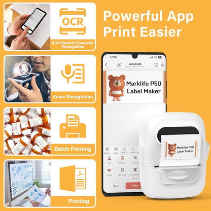 Mini Impresora inalámbrica, sin tinta, Bluetooth, térmica, etiquetas adhesivas