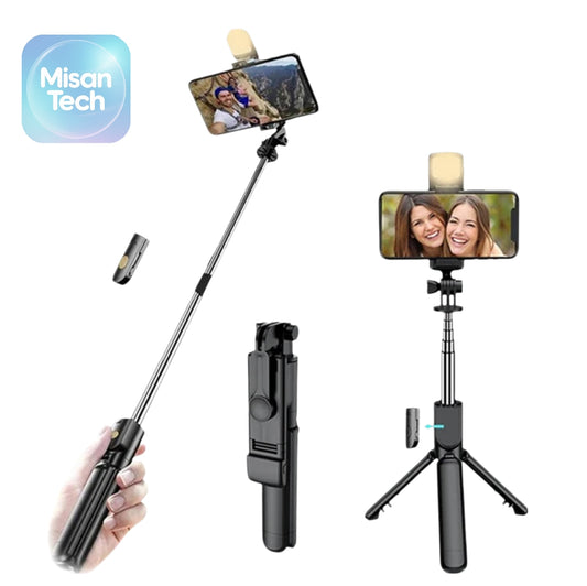 Palo de Selfie y Trípode 2-en-1: Control Remoto Bluetooth