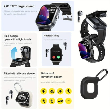 Reloj inteligente deportivo con monitor de frecuencia cardíaca y auriculares Bluetooth.