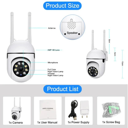 Cámara de seguridad WiFi 2,4 G, para el hogar, con PTZ, visión nocturna, detección de movimiento, monitoreo, 2 antenas