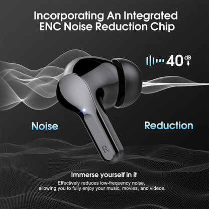 Auriculares inalámbricos estéreo con cancelación de ruido, pantalla LED, resistentes al agua.