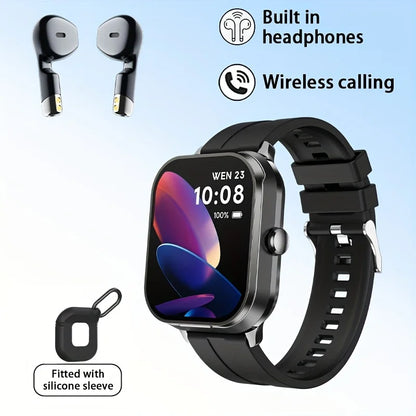 Reloj inteligente deportivo con monitor de frecuencia cardíaca y auriculares Bluetooth.