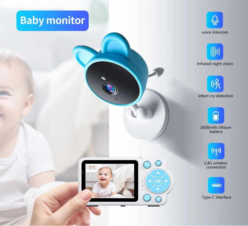 Monitor de bebé con intercomunicador de voz y audio, visión nocturna por infrarrojos para bebé con monitor