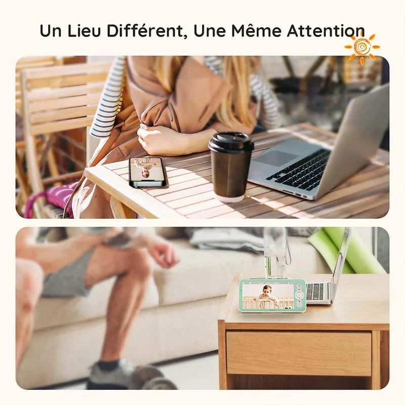 Camara monitor de bebés inteligente BOIFUN 2K de 5", rotación 360° con app, luces nocturnas de colores, monitoreo de movimiento y seguimiento automático.