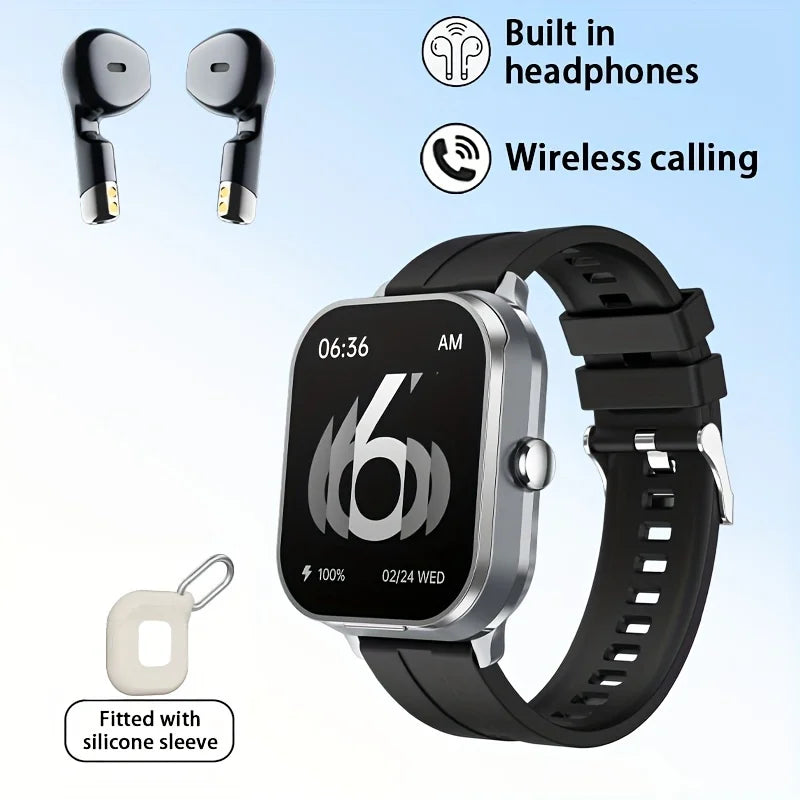 Reloj inteligente deportivo con monitor de frecuencia cardíaca y auriculares Bluetooth.