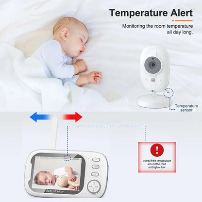 Monitor de bebé con video de 3,5'', 2,4 GHz, audio bidireccional, visión nocturna, videovigilancia con temperatura