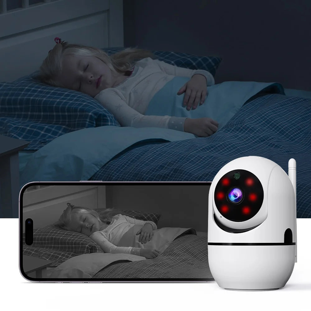Cámara de seguridad inteligente para el hogar de 360°, inteligencia de IA, visión nocturna, seguimiento automático