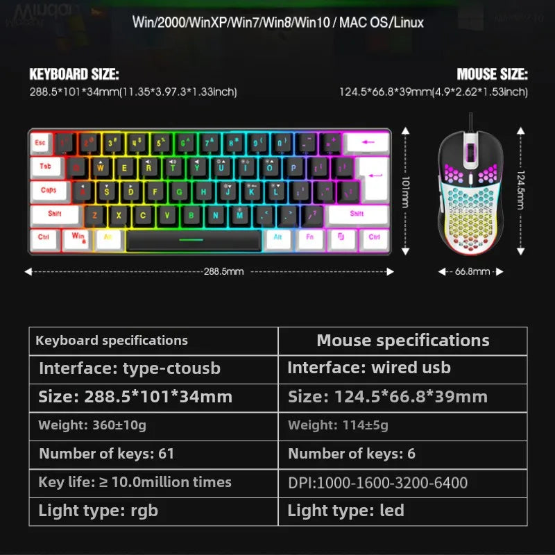 Kit de teclado y ratón gamer para juegos con retroiluminación RGB para PC