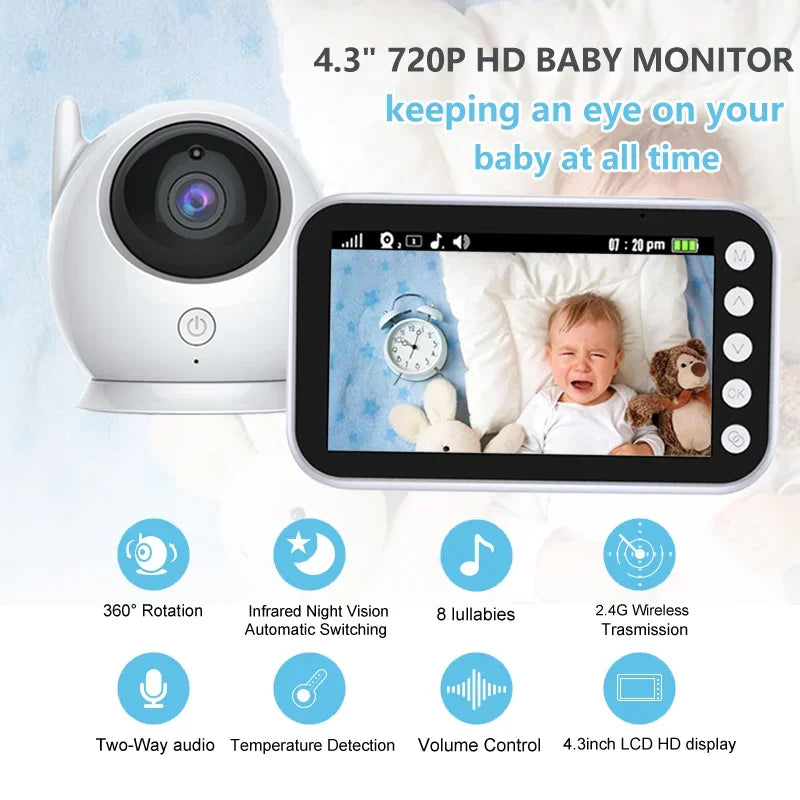 Monitor de bebé inalámbrico de 4,3 pulgadas con cámara de vigilancia HD