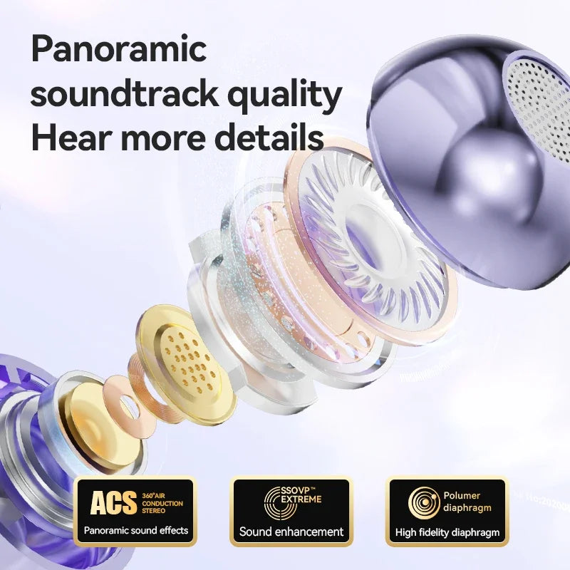 Auriculares inalámbricos Bluetooth 5.4, control táctil y llamadas para Android e iOS.