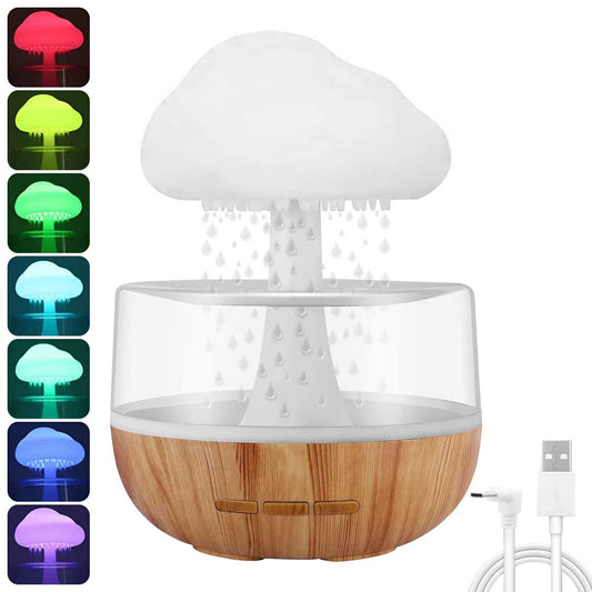 Humidificador efecto lluvia en forma de nube, luz nocturna, aromaterapia