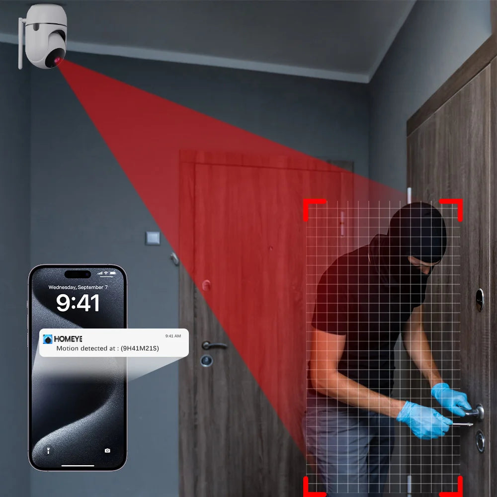 Cámara de seguridad inteligente para el hogar de 360°, inteligencia de IA, visión nocturna, seguimiento automático