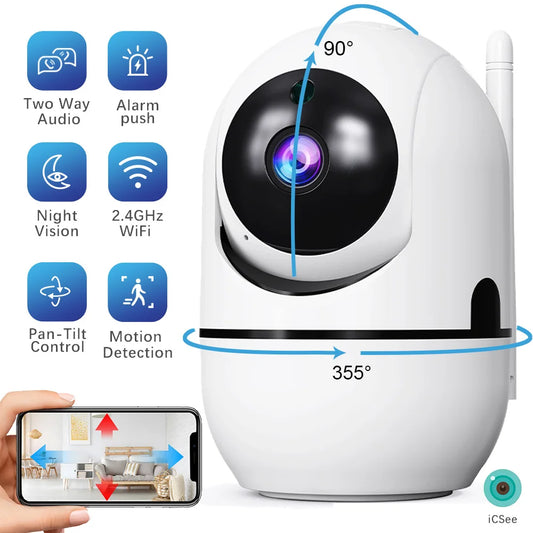 Cámara de seguridad inteligente para el hogar de 360°, inteligencia de IA, visión nocturna, seguimiento automático