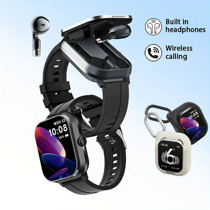 Reloj inteligente deportivo con monitor de frecuencia cardíaca y auriculares Bluetooth.
