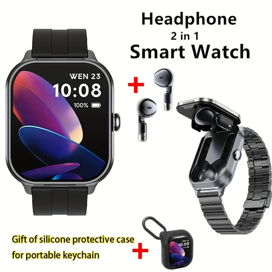 Reloj inteligente deportivo con monitor de frecuencia cardíaca y auriculares Bluetooth.