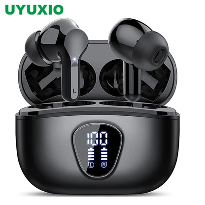 Auriculares inalámbricos estéreo con cancelación de ruido, pantalla LED, resistentes al agua.