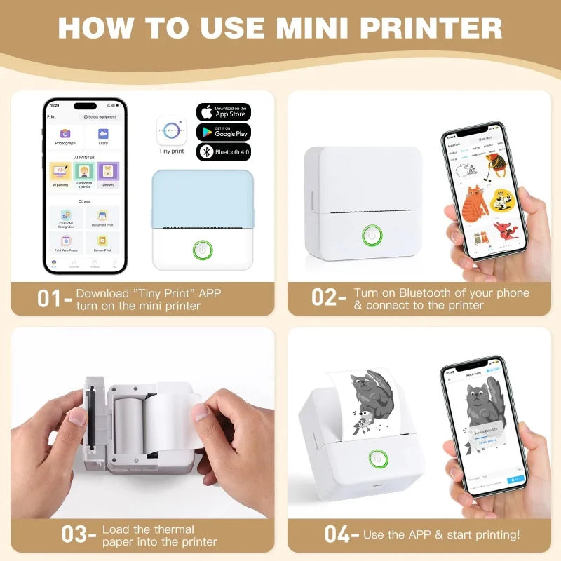 Impresora portátil mini HD X6, impresora térmica con Bluetooth y papel, impresión sin tinta