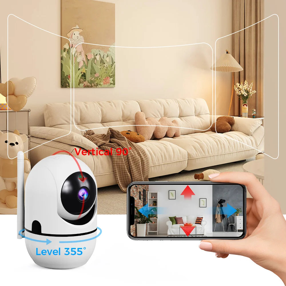 Cámara de seguridad inteligente para el hogar de 360°, inteligencia de IA, visión nocturna, seguimiento automático
