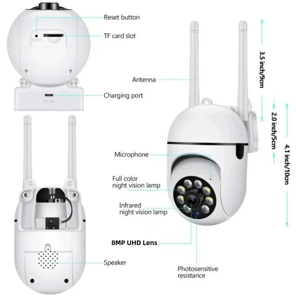 Cámara de seguridad WiFi 2,4 G, para el hogar, con PTZ, visión nocturna, detección de movimiento, monitoreo, 2 antenas