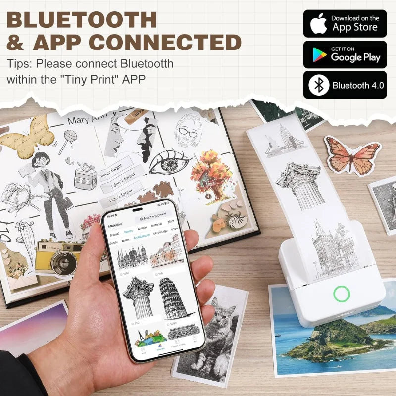 Impresora portátil mini HD X6, impresora térmica con Bluetooth y papel, impresión sin tinta