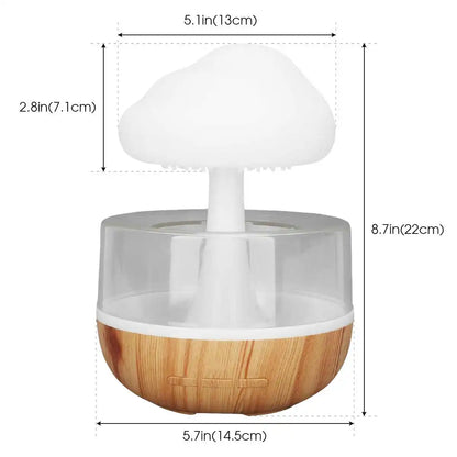 Humidificador efecto lluvia en forma de nube, luz nocturna, aromaterapia