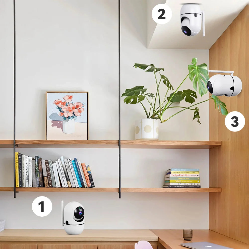 Cámara de seguridad inteligente para el hogar de 360°, inteligencia de IA, visión nocturna, seguimiento automático