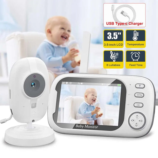 Monitor de bebé con video de 3,5'', 2,4 GHz, audio bidireccional, visión nocturna, videovigilancia con temperatura