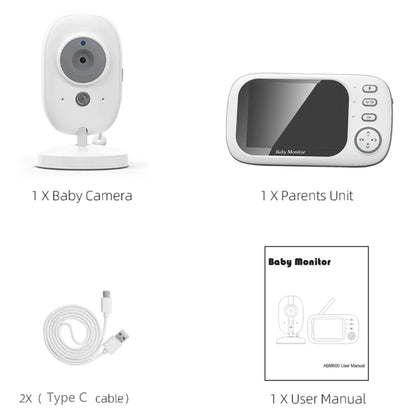 Monitor de bebé con video de 3,5'', 2,4 GHz, audio bidireccional, visión nocturna, videovigilancia con temperatura