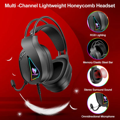 Conjunto 4 en 1 para computadora, teclado, ratón, auriculares para juegos, alfombrilla de ratón.