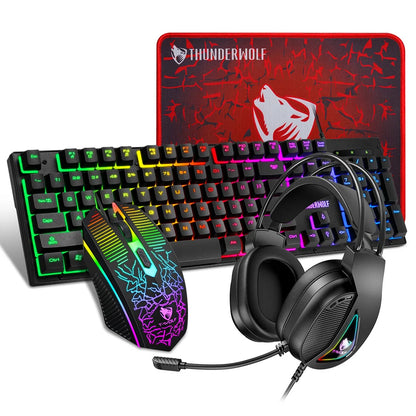 Conjunto 4 en 1 para computadora, teclado, ratón, auriculares para juegos, alfombrilla de ratón.